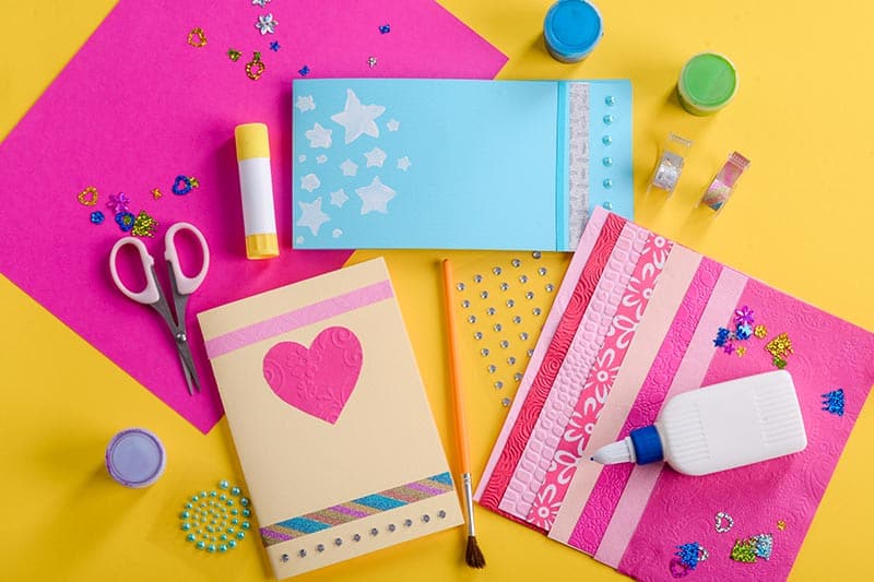 image of pink and yellow art supplies for kids.